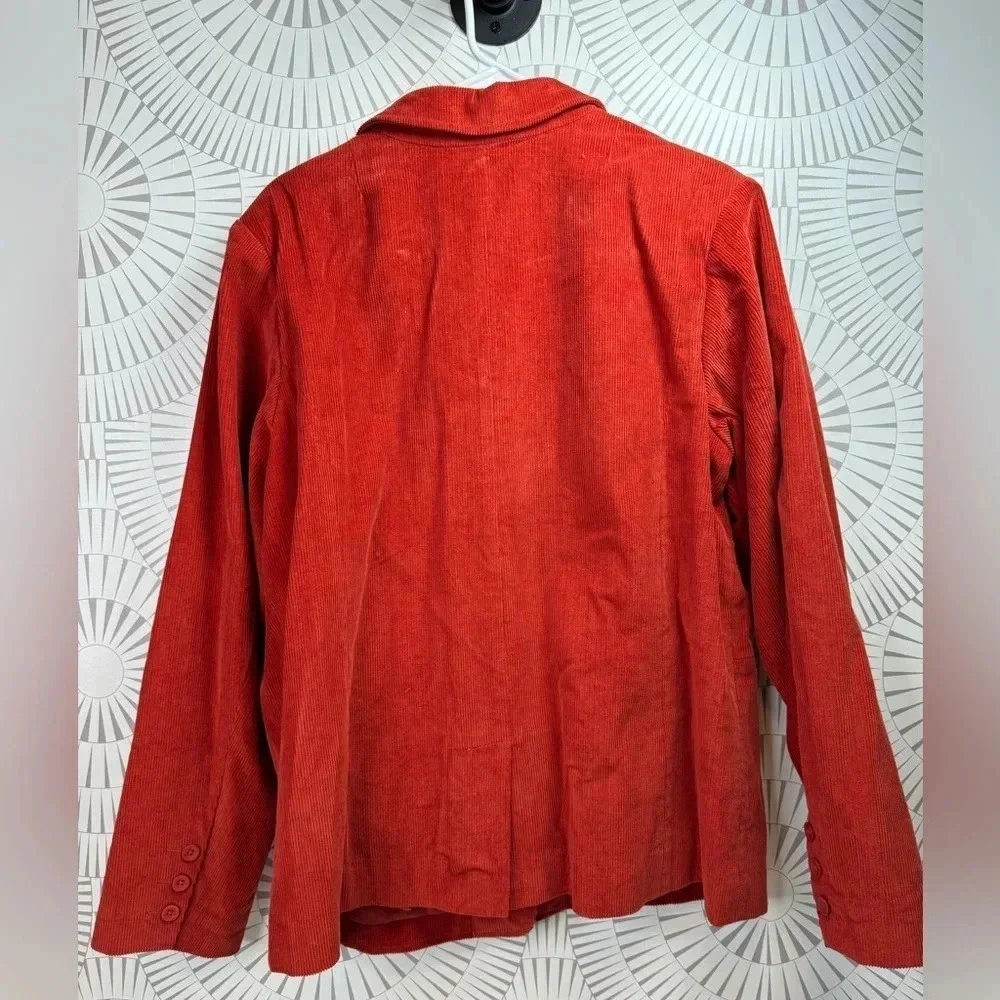 Denim & Co Women’s Red/Orange Corduroy Blazer One Button‎ XL